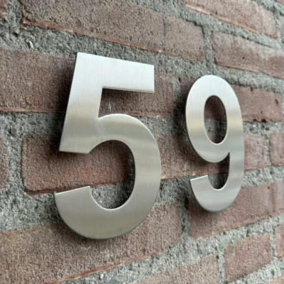 Stainless steel house number 15 cm - house number silver modern -sfeerfoto4