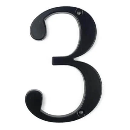 Número de casa clásico Merum negro 10 cm de zinc, cifra 3