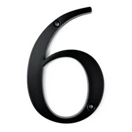 Número de casa clásico Merum negro 10 cm de zinc, cifra 6