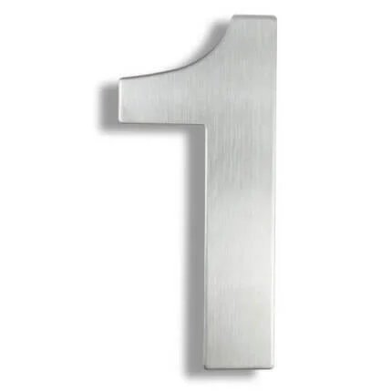 Número de casa moderno Wijher plateado de acero inoxidable, cifra 1