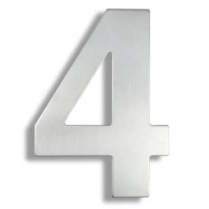 Número de casa moderno Wijher plateado de acero inoxidable, cifra 4